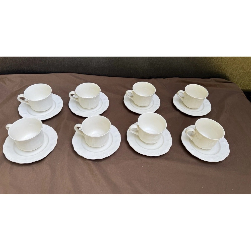 Vintage Federalist Ironstone Tea Cups & Saucer Set Of 8 Ivory White 4238 Japan